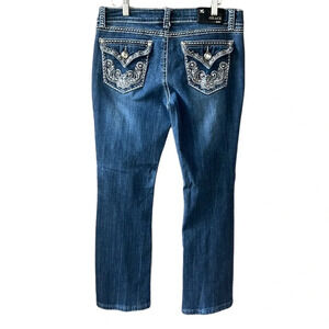 Grace in LA Bootcut Midrise Blue Jeans Embelished Back Pockets w Crystals 29X30